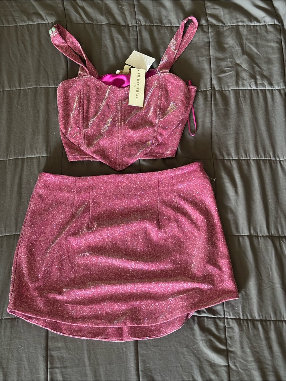 Party-Ready Pink Glitter Two-Piece Skirt Set by Forever 21